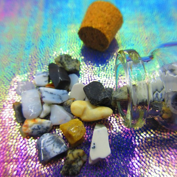 Mixed Opal Gemstone Chips In A Bottle Embellishments Natural Semi Precious - Picture 1 of 3